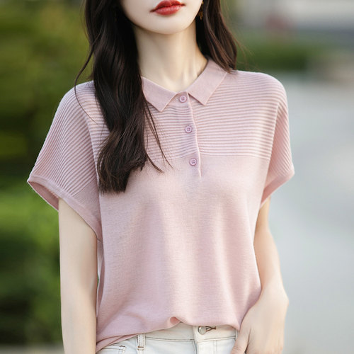 棉麻针织短袖t恤女上衣漂亮小衫