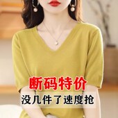 打底衫 春秋新款 女内搭潮 外穿毛衫 毛衣女短袖 V领洋气短袖 女针织衫