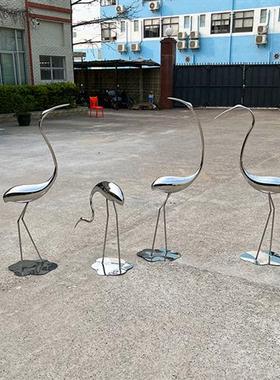 不锈钢白鹭抽象鸟金属仙鹤雕塑酒店售楼部庭院水池装饰摆件艺术品