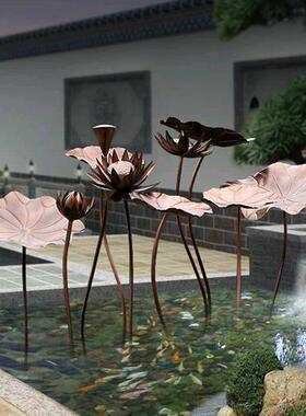 不锈钢仿真荷花雕塑户外金属铁艺荷叶装饰别墅水景鱼塘庭院摆件品