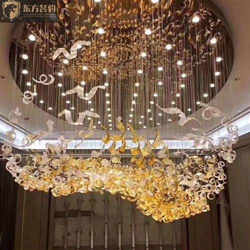 厂家浪漫飘带艺术吊灯玻璃扭条造型酒店大堂展厅剧院非标工程吊灯