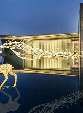 不锈钢镂空鹿摆件酒店房地产草坪玻璃钢大长角鹿雕塑别墅会所装饰