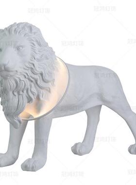 北欧风格玻璃钢狮子雕塑灯饰落地摆件商城客厅大型树脂动物装饰品