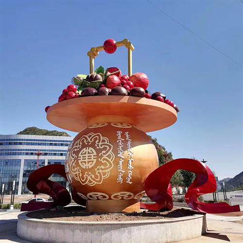 彩绘雕塑大型节日新年庆典标志性摆件国庆广场景观不锈钢花篮雕塑