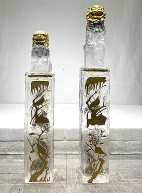 新中式落地透明树脂招财狮子摆件门口玄关书房别墅拴马柱动物雕塑