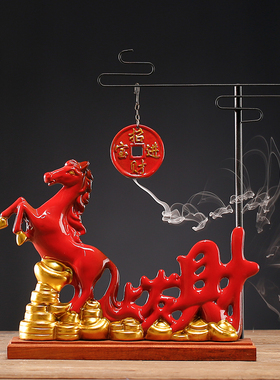 创意马上发财招财进宝文竹摆件客厅玄关桌面办公室装饰陶瓷工艺品