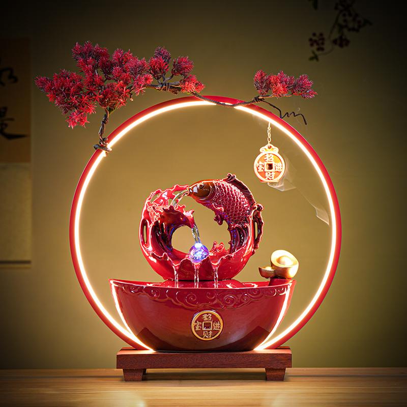 创意招财猫流水年年有鱼摆件客厅循环水办公室桌面新婚开业送礼品