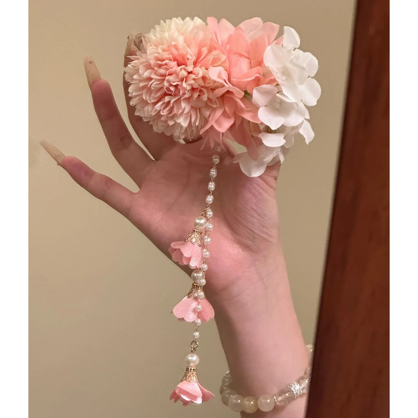 新中式牡丹花珍珠流苏发夹超仙温柔古风汉服头饰氛围感盘发侧边夹