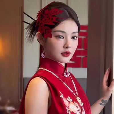 新中式新娘头饰红色喜鹊