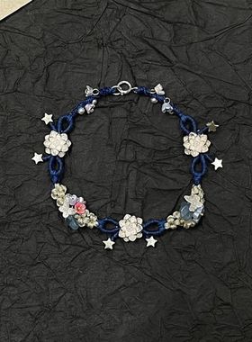 「蓝莲织梦」银色莲花蓝色编织手绳清冷感新中式国风手链礼物