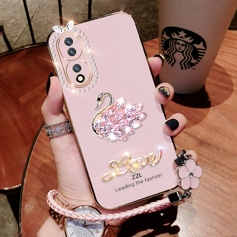 适用于 华为荣耀80手机壳荣耀80pro新款补妆镜5g版honor80硅胶镶钻hw全包防摔hw荣誉80pro软壳Honor超薄女潮