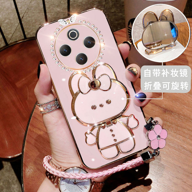 适用vivoy300pro手机壳镶钻vivo保护y300por硅胶套曲面屏5g全包V2410A软壳带镜子支架voy新款voviy可爱卡通女