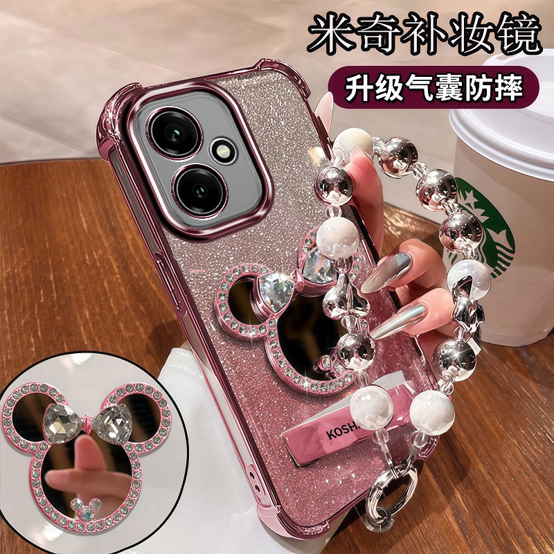 适用华为荣耀400手机壳补妆镜子honor400pro全包气囊防摔DNN一AN00硅胶自带镜头膜DNP新款保护套透明软壳女款