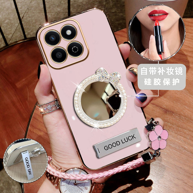 适用 华为荣耀畅玩60plus手机壳镜子ALT一AN00新款保护套honor全包防摔puls软外壳ALTAN畅享p硅胶带支架女款