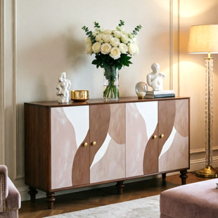 法式客厅边柜意式轻奢彩绘柜实木餐边柜卧室斗柜收纳柜进门玄关柜