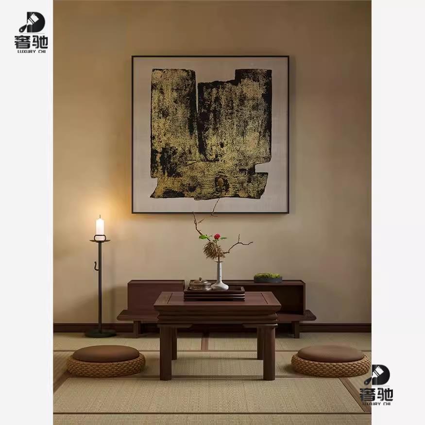 新中式复古抽象黑金艺术走廊过道卧室玄关客厅装饰画壁画方形挂画图片