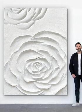 Notareart手绘油画《纯洁》牡丹玄关背景墙装饰画肌理客厅挂画