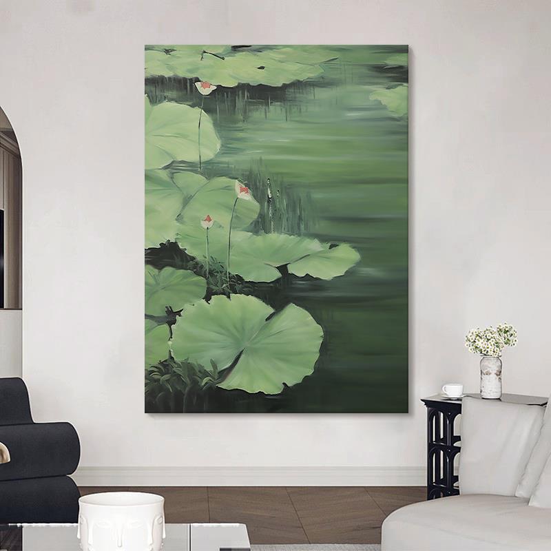 大芬村荷花池风景纯手绘油画客厅玄关北欧抽象装饰画餐厅肌理挂画图片