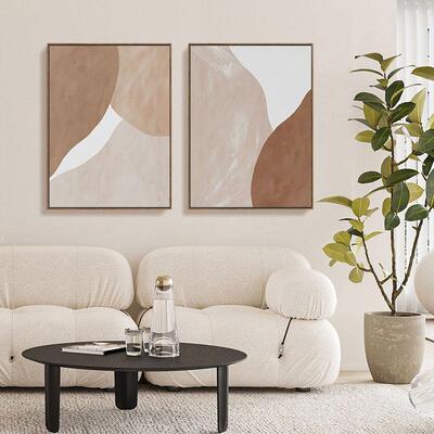 莫兰迪暖色奶油风装饰画北欧ins客厅背景挂画卧室抽象艺术感壁画