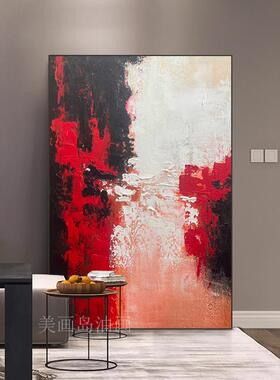 MHD手绘油画《鸿运繁华》现代酒店简约沙发走廊红色设计师配画