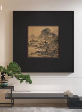 新中式黑色中古风古典山水入户玄关客厅装饰画背景墙壁画方形挂画