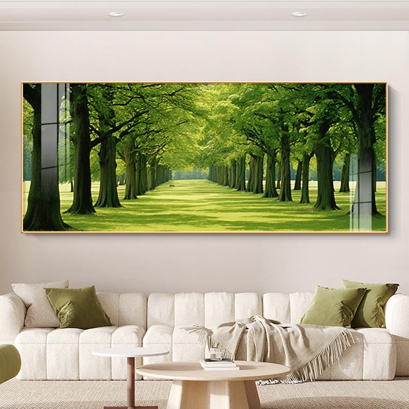 房间风景背景墙绿色植物酒店客厅清新挂画大树画小装饰画油画沙发图片