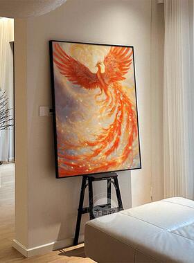 现代中式轻奢风客厅装饰画红色火凤凰寓意入户玄关走廊挂画餐厅画