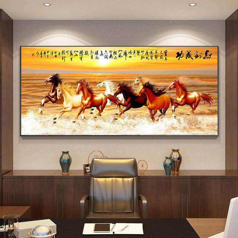 背景墙装饰画画挂画墙壁2026新款客厅万马奔腾沙发马到成功八骏图