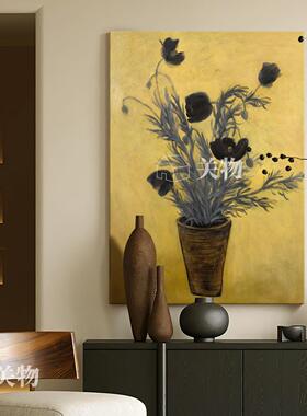 夜昙中古风黑色花卉静物手绘油画餐厅客厅装饰画复古入户玄关挂画
