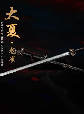 大夏龙雀龙泉剑手工锻打花纹钢羽毛纹宝剑黑檀鞘鎏金鎏银未开刃