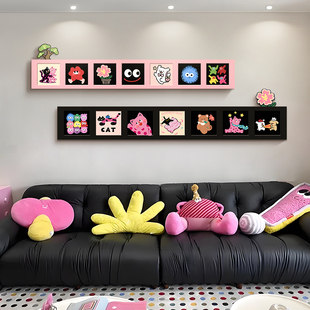 定做多巴胺装客厅饰奶油卡发通沙背景墙头挂条画风横版长画卧室床