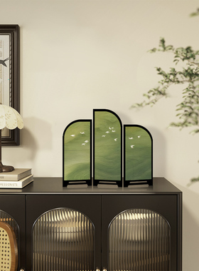 中古风桌面屏风摆件绿色飞燕客厅摆画法式餐厅餐边柜斗柜装饰品画