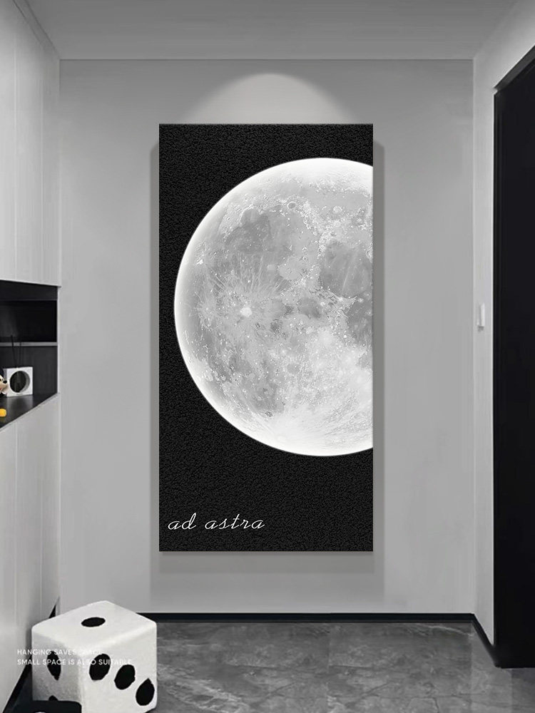 黑白月亮入口装饰画入门走廊过道挂画现代简约入口门壁画