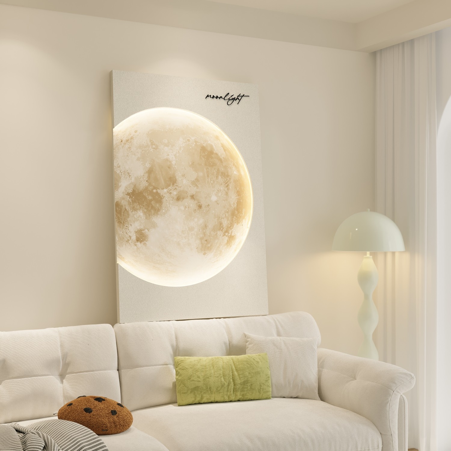原木奶油风客厅装饰画壁灯月球砂岩沙发背景墙挂画卧室壁画落地画