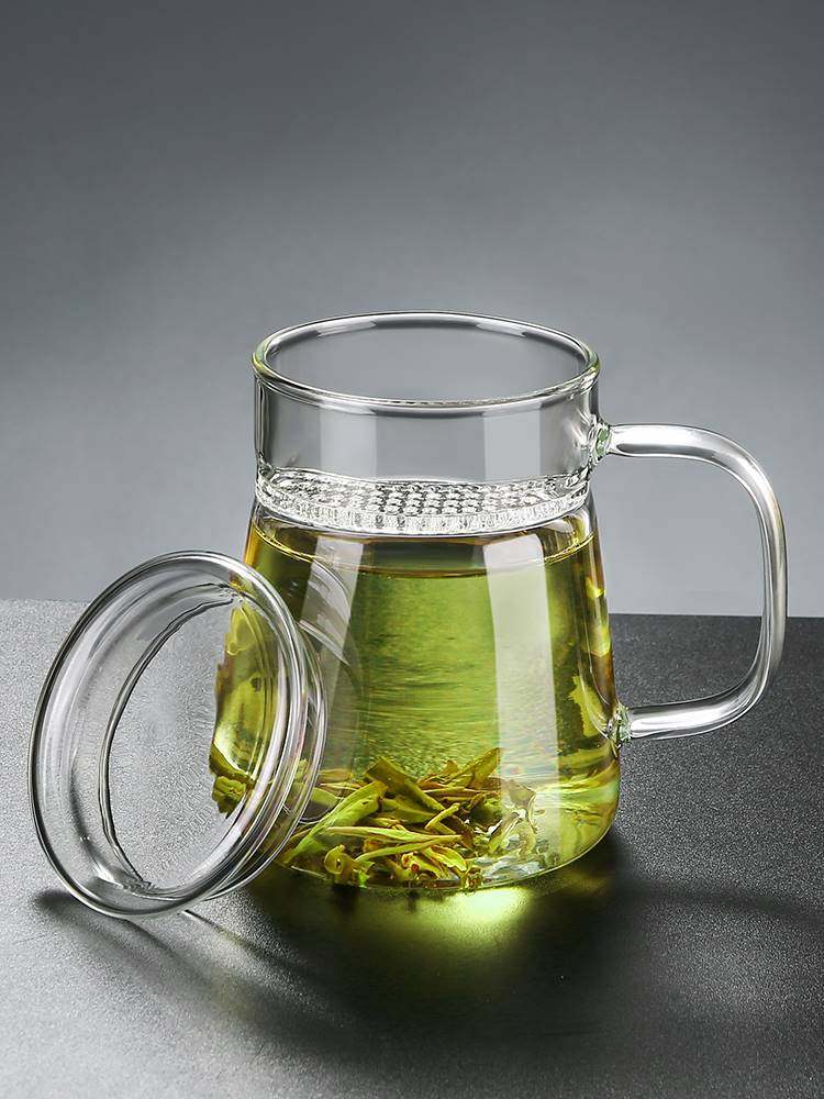 玻璃杯月牙茶杯耐热带把过滤茶漏一体家用茶水分离大容量杯子茶具
