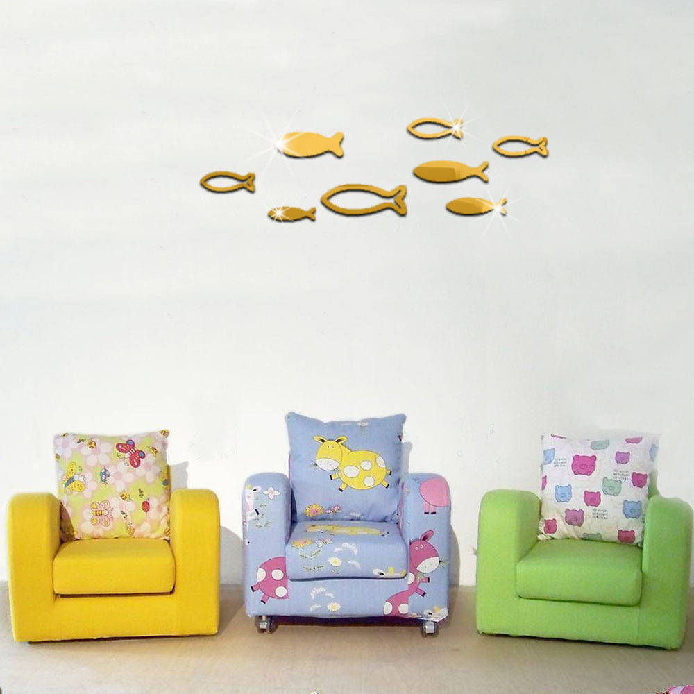3D立体镂空小鱼儿浴室客厅卧室儿童房床头装饰墙贴镜面贴美化定制