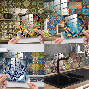 复古曼陀罗花图案楼梯地板瓷砖贴家居装饰DIY自粘水晶膜墙贴纸画