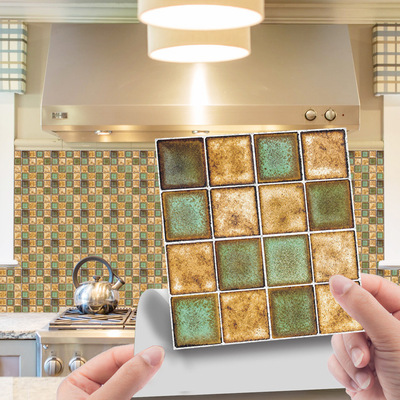 绿棕亮膜马赛克瓷砖楼梯贴纸遮丑美化装饰翻新自粘防水卫生间墙贴