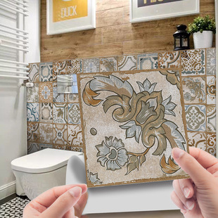 仿真复古彩色花纹楼梯瓷砖贴遮丑装饰自贴不伤背景墙贴纸画防油水