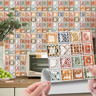 彩色花纹亮膜马赛克瓷砖楼梯贴纸遮丑美化装饰画自粘卫生间墙贴纸