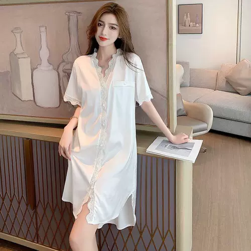 Летняя пижама, сексуальная белая длинная осенняя шифоновая шелковая юбка, короткий рукав, средней длины, популярно в интернете