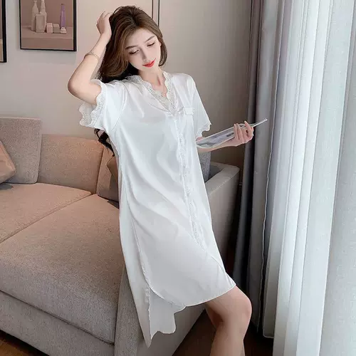Летняя пижама, сексуальная белая длинная осенняя шифоновая шелковая юбка, короткий рукав, средней длины, популярно в интернете