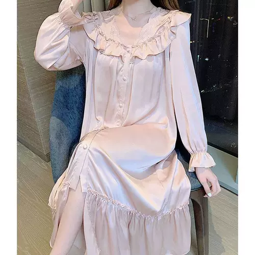 Осенняя пижама, юбка, цветной кружевной комфортный лонгслив, французский стиль, кружевное платье, свободный крой