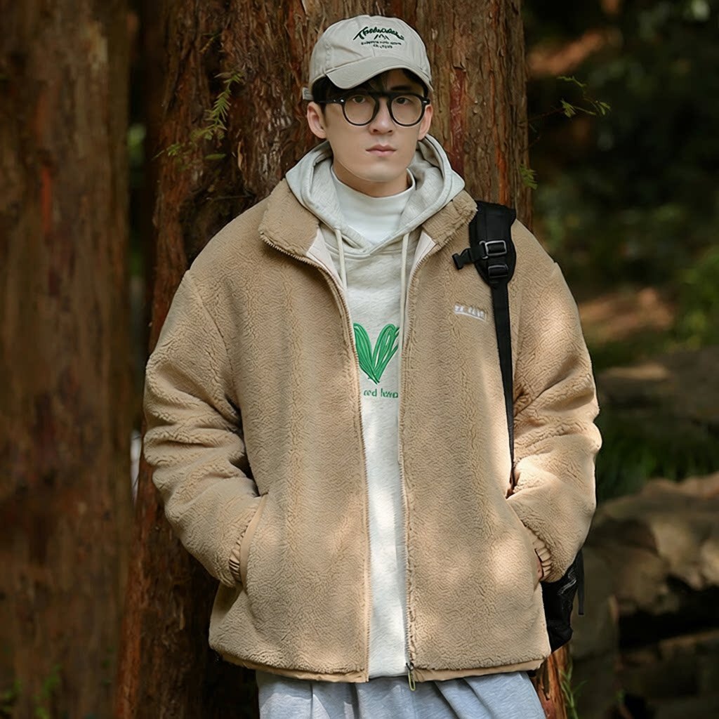 羊羔绒棉衣外套男新潮牌立领棉衣