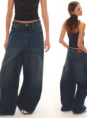 EVISTUB * 90’S M01 JEAN * BAGGY 水洗扎花猫须中腰阔腿牛仔裤