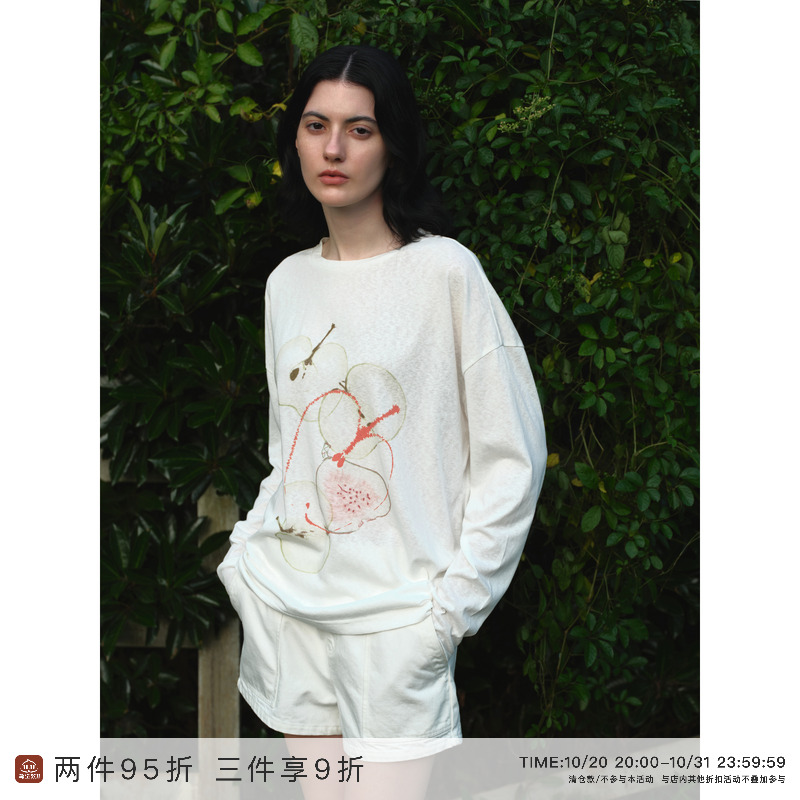 EviStub亚麻棉水果印花罩衫夏秋