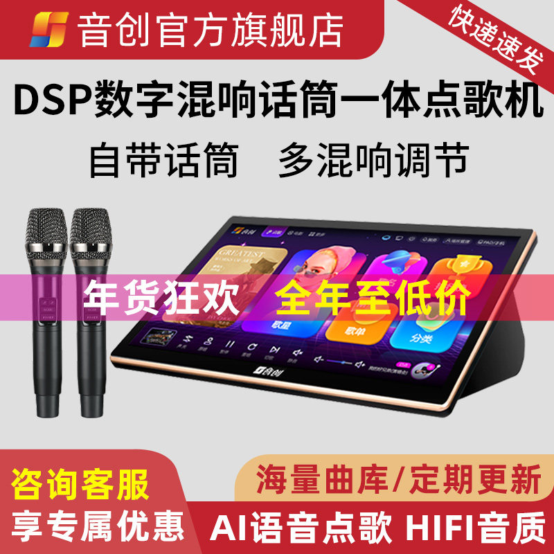 音创2025新款家庭ktv点歌机触摸屏一体机卡拉OK唱歌机带话筒家用