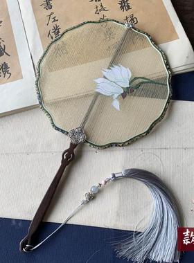 苏苏绣缂丝扇子古风刺绣双锦曲面宫扇宋勾面边扇子52405州团扇雅