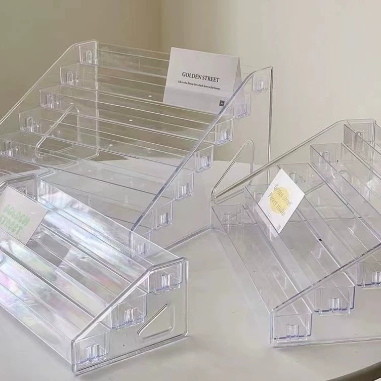 吧唧展示架透明桌面谷子收纳盒阶梯架子立牌卡片徽章亚克力小卡CD