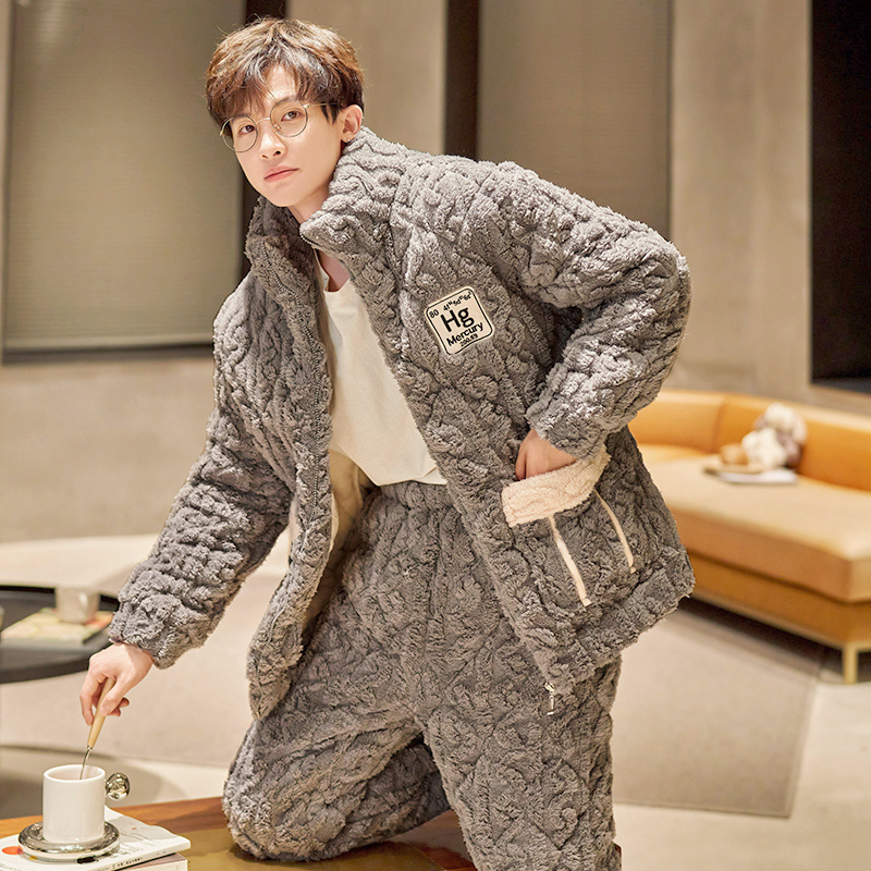 丽柔世家男士珊瑚绒夹棉三层加厚